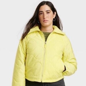 Neon Yellow Quilted Puffer Jacket (L)